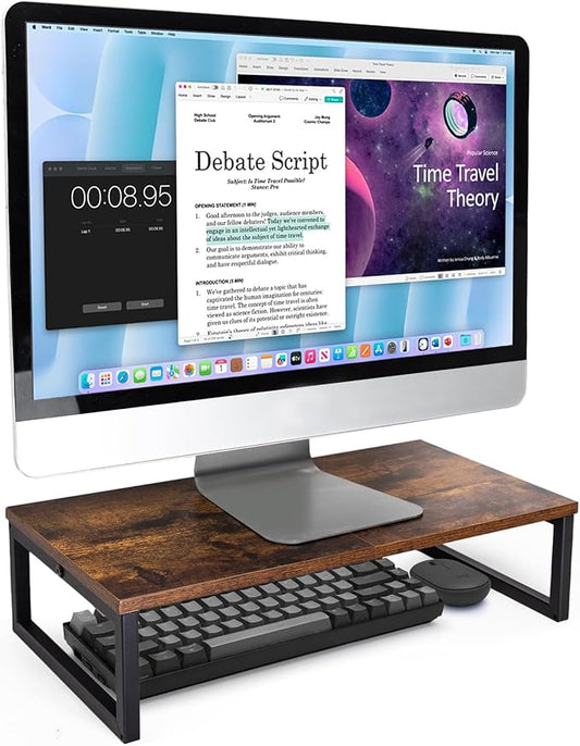 ARCOBIS 20 Inch Monitor Riser, Wood & Metal Computer Monitor Stand Riser for Desk, Rustic Brown