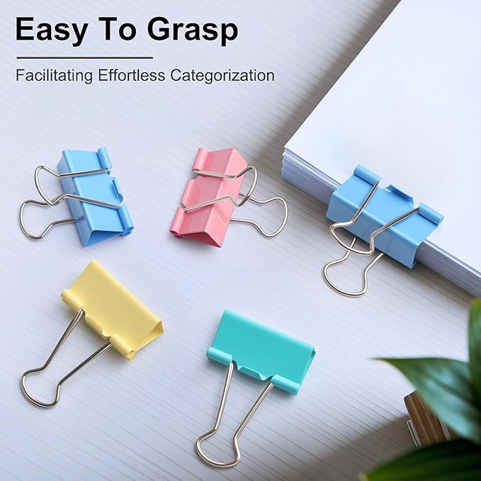 Large Binder Clips 1.6 Inch (60 Pack) Assorted Colors, Colored Binder Clips Paper Clips, Big Paper Clamps, Binder Clips Large Size for Home, School and Office Supplies