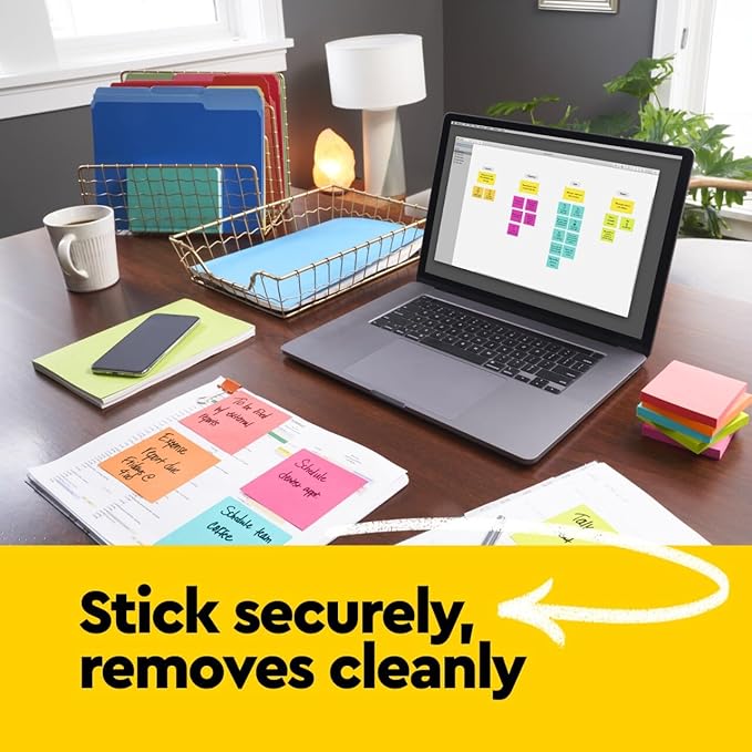 Post-it Notes, 3x3 in, 6 Pads, America's #1 Favorite Sticky Notes, Poptimistic Collection, Bright Colors (Magenta, Pink, Blue, Green), Clean Removal, Recyclable (630-6AN)