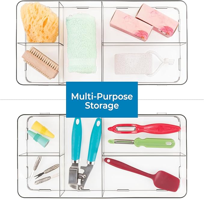 iDesign Interlocking 5-Section Drawer Organizer for Kitchen, Bathroom or Desk Drawers, Clear