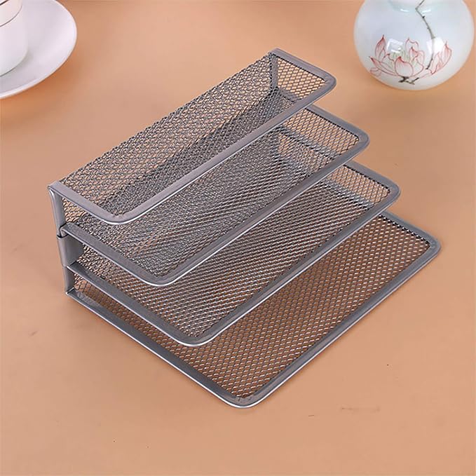 VANRA Small Letter Sorter Desktop File Holder Organizer Metal Mesh with 3 Vertical Upright Compartments (Silver)