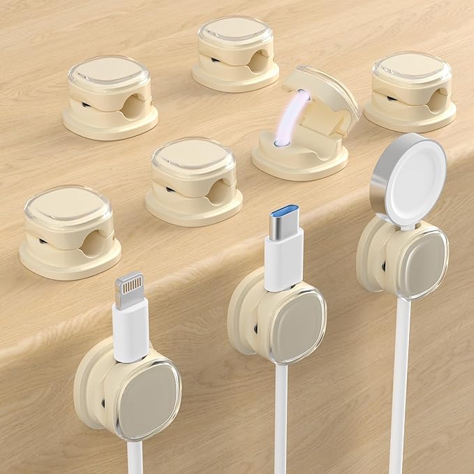 Magnetic Cable Clips, Adjustable Cord Holder Management, Adhesive Wire Keeper Organizer for Home Office Desk Phone PC Car Wall Desktop Nightstand Appliance (9-PCS Apricot)