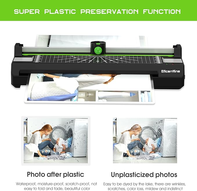 Laminator Machine for A3/A4/A6, Thermal Laminating Machine for Home Office School Use with 50 Pouches, Paper Trimmer and Corner Rounder (Green)