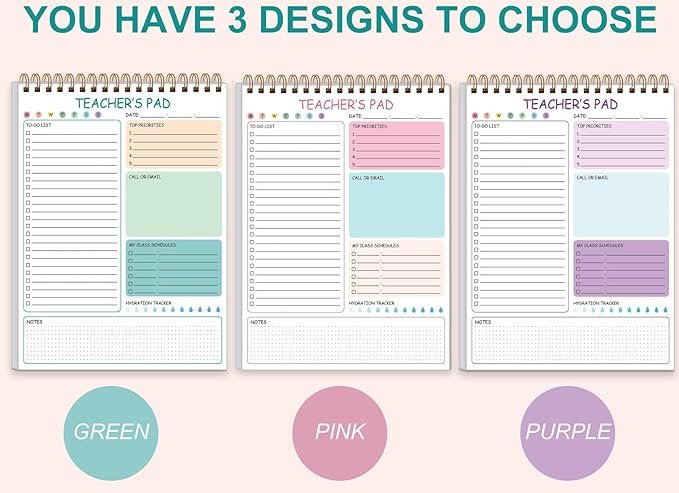 3 Pack Teacher Notepad - A4 Teacher To Do List Notepad, Spiral Checklist Notebook Organizer for Teachers Notes Task Appointment, Teacher Appreciation Gifts, 8'' x 11''