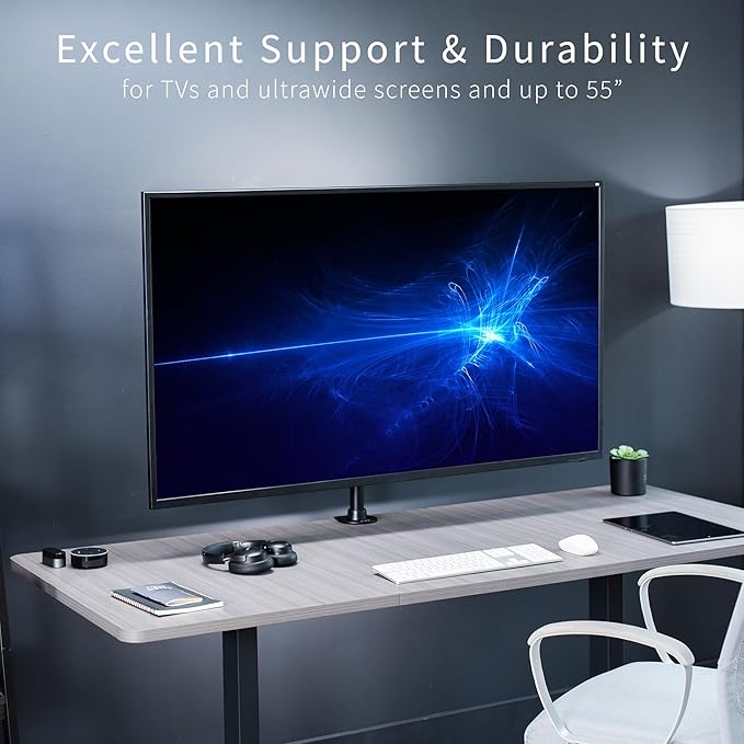 VIVO Ultra Wide TV Desk Mount for up to 55 inch Screens Weighing 66 lbs, Full Motion Height Adjustable Single Television Stand, Black, STAND-V155C