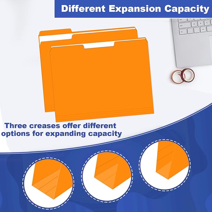 File Folder, HERKKA 120 Pack 1/3 Cut Tab File Folders, File Folders Great for Organizing and Filing, Letter Size, Orange