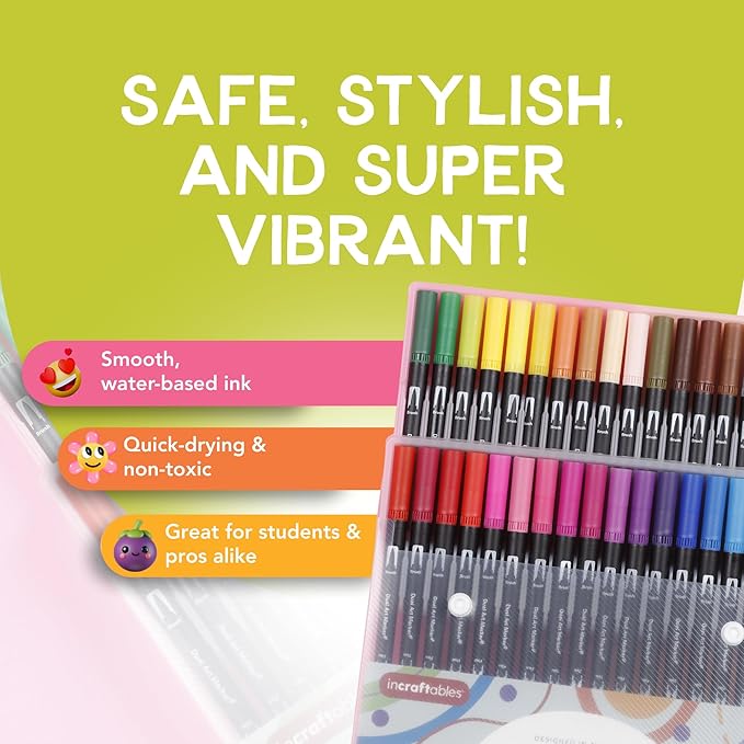 Incraftables 36 Color Dual Tip Calligraphy Pen Set – Artist Brush Pens & Fine Tip Markers for Writing, Journaling, Coloring, and Calligraphy
