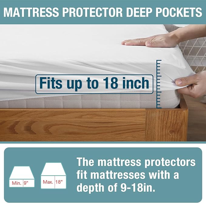 Bedecor King Mattress Protector - Waterproof Fitted Leak Proof Cotton Terry Cover, Washable and Breathable for Adults, Kids, and Pets, Fits 9-18 Inch Deep