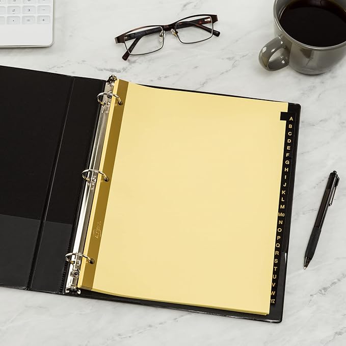 Avery A-Z Dividers for 3 Ring Binders, 25-Tab Set, Pre-Printed Black Leather Tabs, 1 Binder Divider Set (11350)