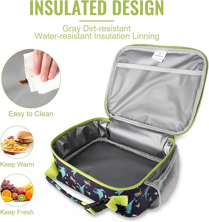 Genteen Lunch Box Kids, Prints Insulated Lunch Bag Kids Boys Girls,Soft Bag Mini Cooler Back to School Thermal Meal Tote Kit Lunch Box for School,Work,Outdoor - Dinosaur