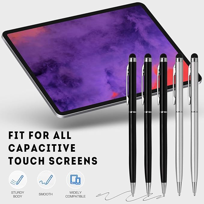 15 Pack Stylus Pens for Touch Screens Stylus Pen Compatible with Phone Tablets Kindle and Black Ink Ballpoint Pens-2 in 1 Stylists pens for Touch Screens (Silver & Black)