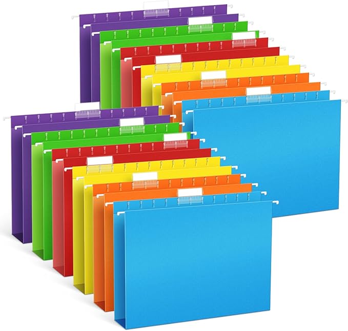 V-Opitos 12 Pack 1 Inch Expansion Hanging File Folders, Letter Size Hanging Folders with 1/5-Cut Adjustable Tab, Extra Capacity Hanging File Folders, Ideal School Classroom, Office Supplies