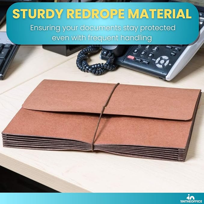 1InTheOffice Expanding File Wallet with Flap and Cord Closure, 5-1/4" Expansion, Letter Size, Redrope, 2 Pack