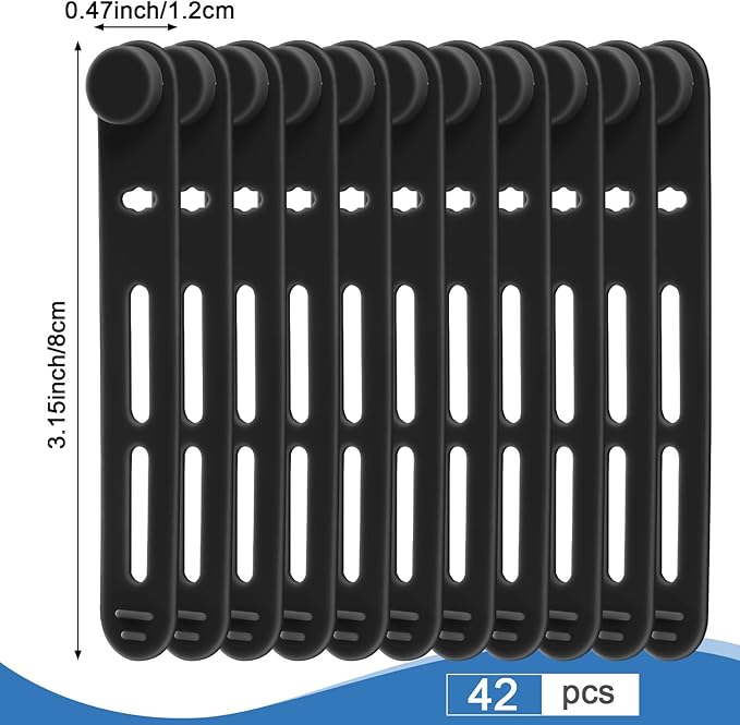 42 Pcs Silicone Cable Ties Reusable Cord Straps Multipurpose Elastic Cable Organizer for Bundling Fastening Earphone Phone Charger Home Office School(Black, Gray,3.15 Inch)