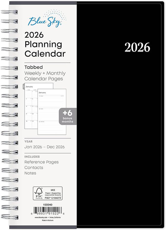 Blue Sky 2026 Weekly and Monthly Planner Calendar, Includes January 2026 - December 2026, 5" x 8", Flexible Cover, Wirebound, Laminated Tabs, Enterprise