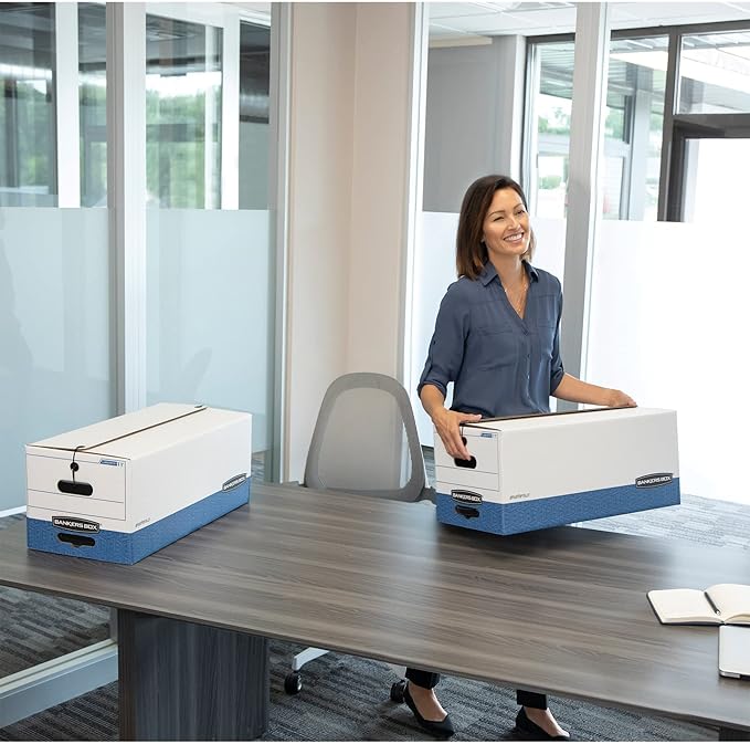Bankers Box® Stor/File™ Standard-Duty Storage Boxes With Locking Lift-Off Lids And Built-In Handles, Legal Size, 24" x 15" x 10", 60% Recycled White/Blue, Case Of 3