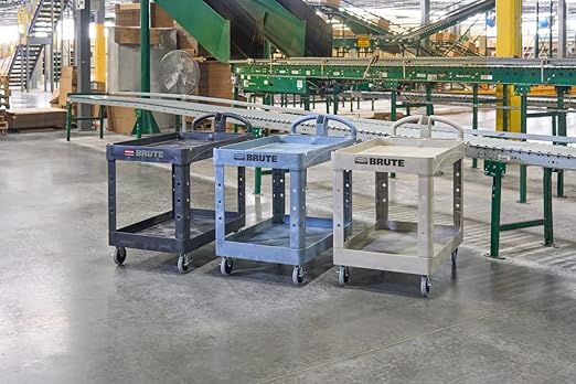 Rubbermaid Commercial Products 2-Shelf Utility/Service Cart, Medium, Black, Lipped Shelves, Ergonomic Handle, 500 Lbs Capacity, forfor Warehouse/Garage/Cleaning/Manufacturing