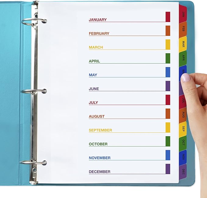 Monthly Dividers for 3 Ring Binder - (Set of 3), 8.5 x 11" Letter Size, Writable A-Z Tabs - Ideal for Organizing Paper at Work, School, or Home