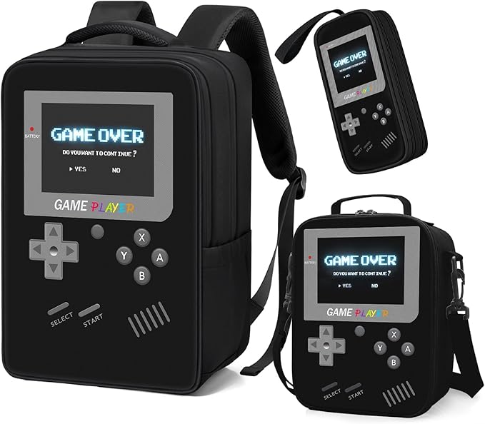 School Backpack for Boys,3pcs Gamer Boys Backpack with Lunch Box Set for Kids Children Teens Elementary Middle School,17" Large Capacity Student Bookbag & Multifunctional Video Game Travel Bag