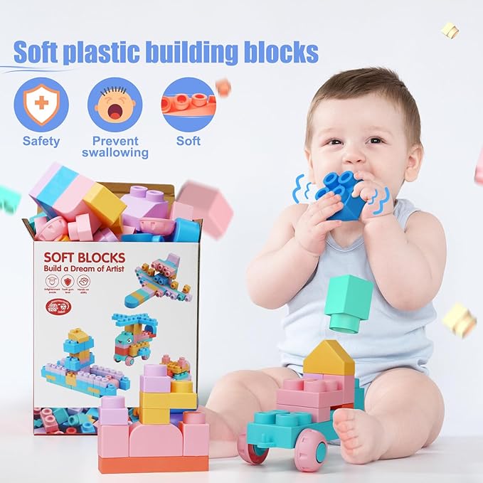 Soft Block Sets for Toddler Aged 2 3 4 5 6 Years Old.Preschool Toy for Early Childhood Education and I-Interactive.Toddler Block Toys with 101 Pieces and Storage Bag.Gift Ideas for Kids Age 18+ mouths