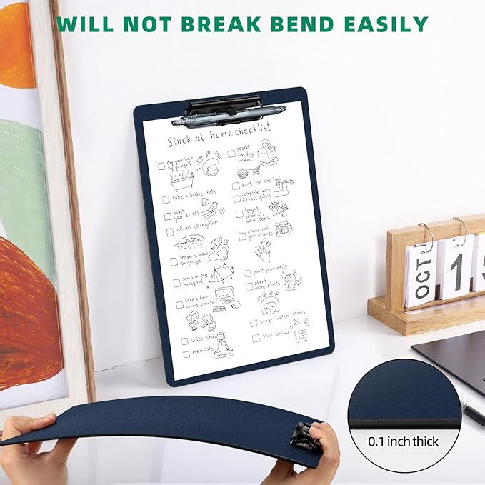 Blue Clipboard with Pen Holder, Set of 6 Plastic Clipboard with Low Profile Metal Clip, Hanging Clip Boards Holds 8.5x11 Inch Papers, Standard A4 Letter Size Clip Boards for Offices & School