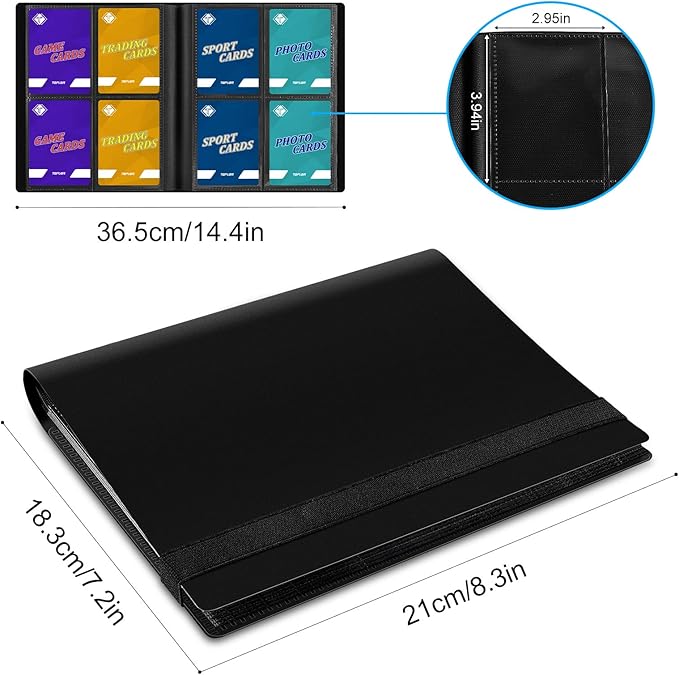 4 Pocket Card Binder for 160 Sleeves, Card Folder Ablum for Trading Cards Collection for Sports Cards, Baseball Cards, Game Cards, Mini TCG Binder Fit for MTG, Gift for Card Collector (Black)