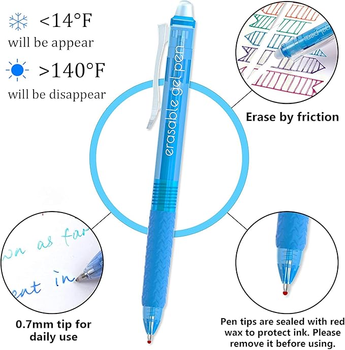 Vanstek 18 Colors Retractable Erasable Gel Pens Clicker, Fine Point(0.7), Make Mistakes Disappear, Premium Comfort Grip for Drawing Writing Planner and Crossword Puzzles