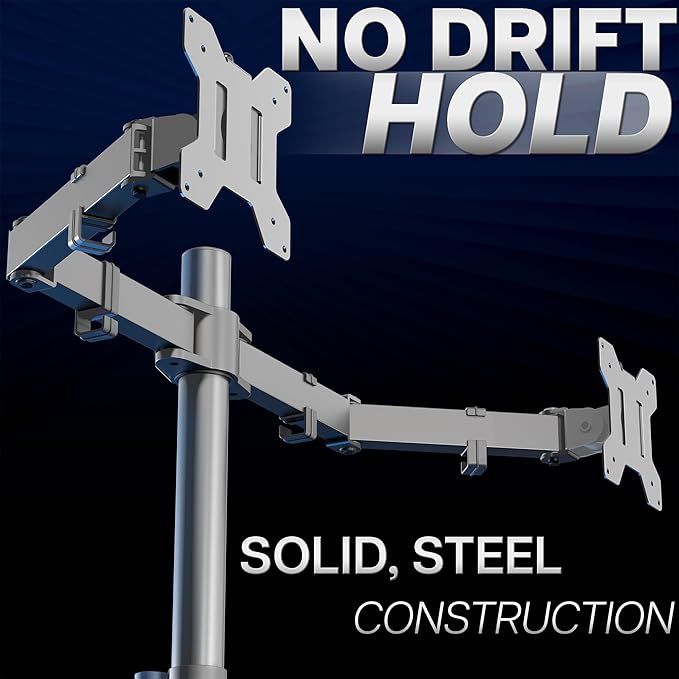 VIVO Dual Monitor Desk Mount, Heavy Duty Fully Adjustable Steel Stand, Holds 2 Computer Screens up to 30 inches and Max 22lbs Each, Gray Color, STAND-V002-GY