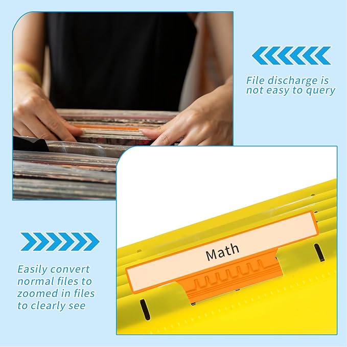 100 Pieces 4 Inch Hanging File Folder Tabs and Inserts Large Clear Plastic Hanging Folder Tabs for Filing Cabinet Folders Labels Back to School Supplies Assorted Colors (100)