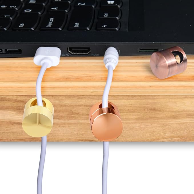 3 Sets Charger Holders for Cords, Adjustable Cable Anchor Holders, Adhesive Metal Cord Clips, Cable Management Wire Organizers for Desk, Office, Nightstand - Gold, Red Bronze, Rose Gold