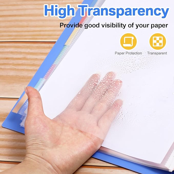 ReliThick 12 Set of 96 Pack Clear Sheet Protectors 8.5 x 11 Inch Page Protector for 3 Ring Binder with 8 Tabs Plastic Dividers for 3 Ring Binder, Insertable Index Page Divider Multicolor Tabs