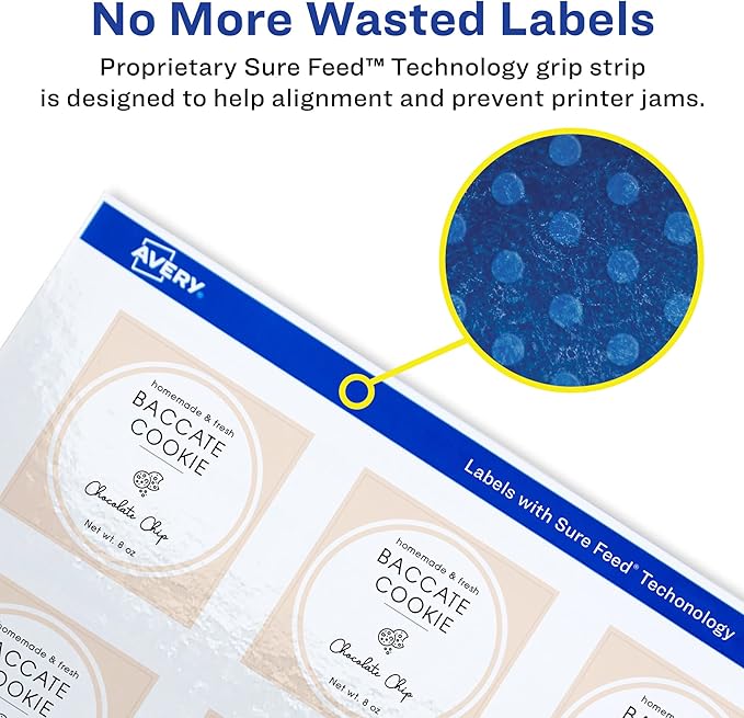 Avery Glossy White Square Labels, Sure Feed Technology, 2-1/8" x 2-1/8", 600 Glossy White Labels, Print-to-The-Edge, Permanent Adhesive, Laser/Inkjet Printable