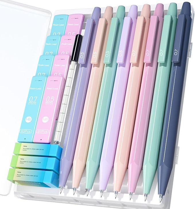 20PACK Mechanical Pencil, 8Pcs 0.5 0.7mm Mechanical Pencils Set With Eraser and 480 Pcs Refills, Cute Colored Preppy School Supplies Gift for Girls Writing - Come With Custom Case