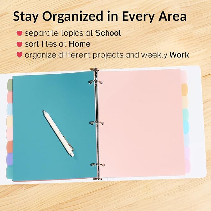 Sooez 8 Tabs Long-Lasting Plastic Write & Erase Large Tabs Dividers for 3 Ring Binder, Aesthetic Cute Pastels Binder Dividers for Student, Teacher, Office, Home Organizers, 3 Sets, Muted