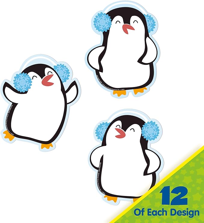 Eureka Penguins Paper Cut-Out Classroom Decorations for Teachers, 36 Pieces