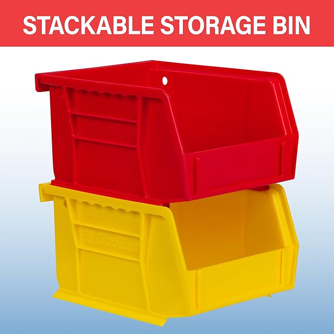 Akro-Mils 30210 AkroBins Plastic Storage Bins, Space-Saving Stackable Bins for Garage, Pantry, Craft Organization, 5-Inch x 4-Inch x 3-Inch, Red, 6-Pack
