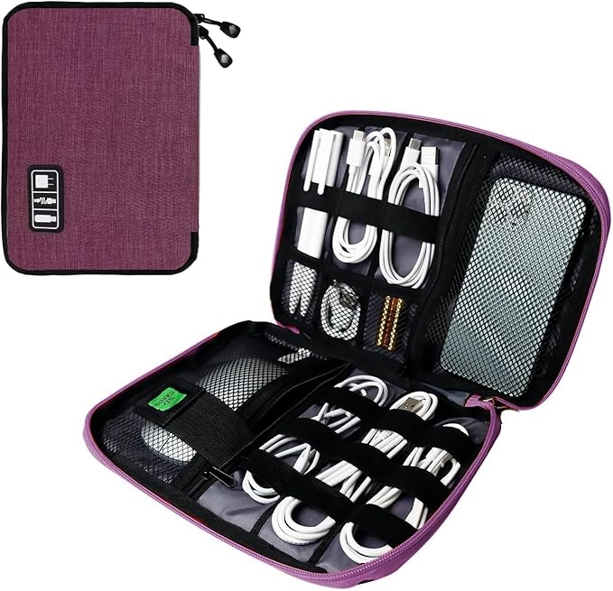 Electronics Travel Organizer,Portable Waterproof Electronic Travel Storage Bag for Small Charging Cord Storage,Charger,SD Card etc,for Travel,Business-Purple Black