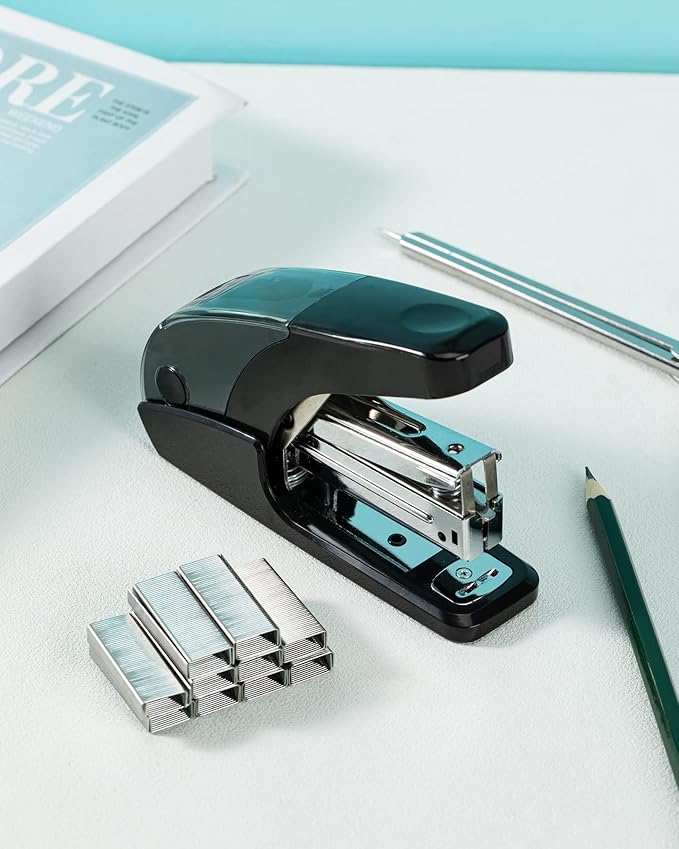 PAPERPAL Effortless Standard Stapler Set, 20 Sheet Capacity, Half Strip with Built-in Staples Storage, Includes 1000 pcs 1/4“ Staples & A Staple Remover, for Office, School & Personal Use, Black