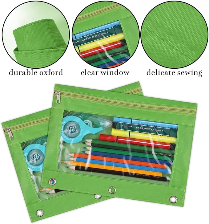 YoeeJob Pencil Pouch for 3 Ring Binder, Zipper Pencil Pouches Bulk, Pencil Case Pouch with Clear Window for Class, School, Office, Green, 24 Packs