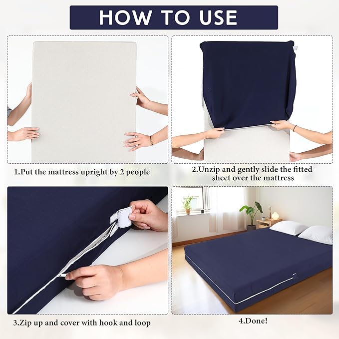 Zippered Mattress Fitted Protector Deep Mattress Encasement Soft Zipper Fitted Sheet Microfiber Bed Sheet Cover for Bed(Navy Blue,Full,12-16in)