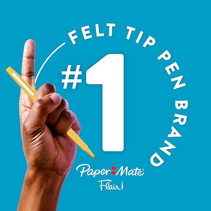 Paper Mate Felt Tip Pens, Flair Marker Pens, Medium Point, Assorted, 24 Count - Home, Office, Back to School, Teacher Supplies