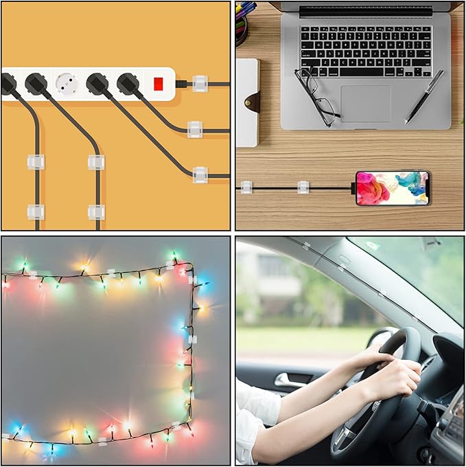 100 Pcs Cable Clips, Adhesive Cable Organizer Cord Holder Wire Clip Wire Management Self Adhesive Hooks Wire Holder for Office, Home(Transparent, 100PCS)
