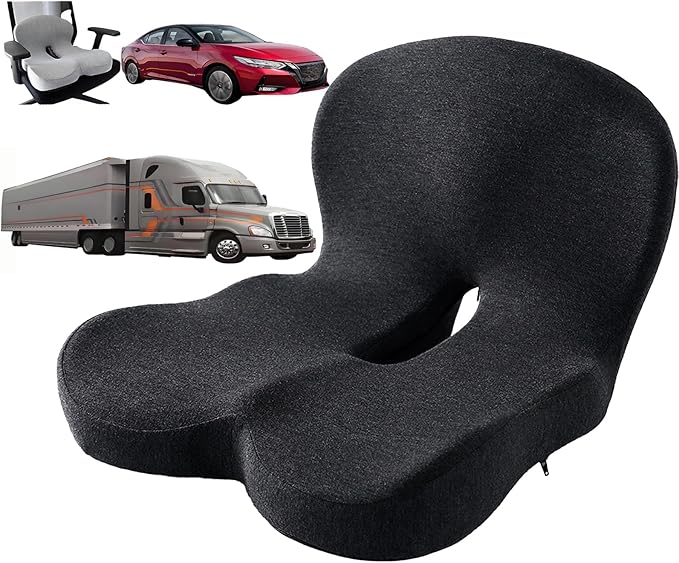 Memory Foam L-Shaped Integrated Seat Cushion for Office Chair, Truck&Car Ergonomic Driver Seat Cushion for Back, Lower Back & Tailbone Support for Truck Driver&Long Driving (Black)