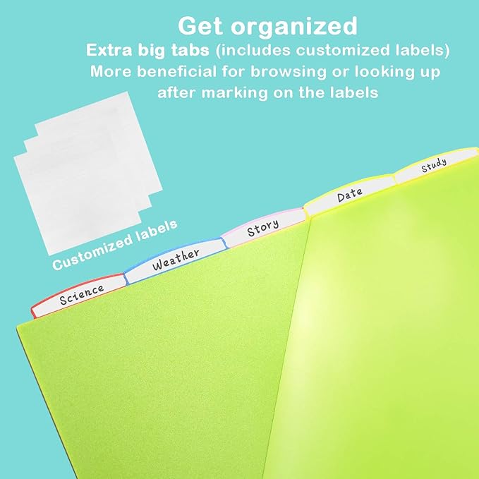 5 Tabs Plastic Dividers with Clear Front Pocket - 3 Sets, Pocket Dividers for 3 Ring Binder, Multi-Color Binder Dividers, Total 15 Tabs