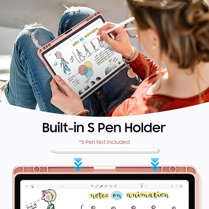 Fintie Hybrid Slim Case for Samsung Galaxy Tab S10 Lite/ S10 FE/ S9 FE 10.9 Inch/Tab S9 11 Inch with S Pen Holder, Shockproof Cover with Clear Transparent Back Shell, Auto Wake/Sleep, Dreamy Marble