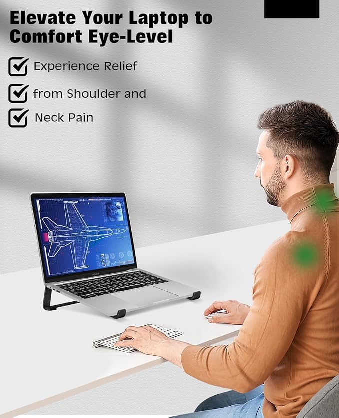 Thibault Aluminum Laptop Stand for Desk - Cooling Ergonomic Design - Fits MacBook Air Pro/DELL/HP/Lenovo/ThinkPad/Alienware - 13/14/15.6/16 -Easy Assembly- Ventilated Laptop Stand for Optimal Airflow