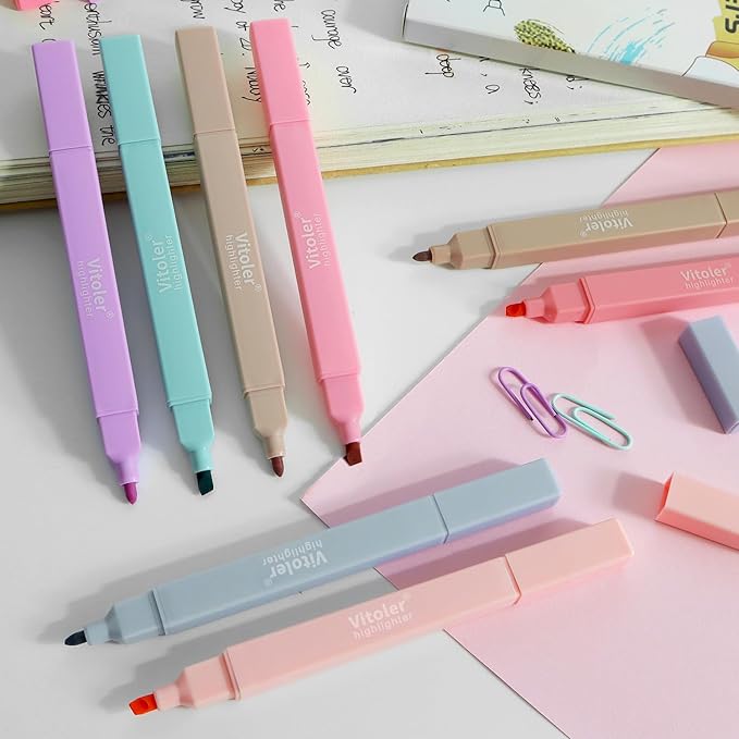 Vitoler Highlighters Assorted Colors,8pcs Dual Tip Pastel Colors Highlighters for Bible Study, Teacher Supplies