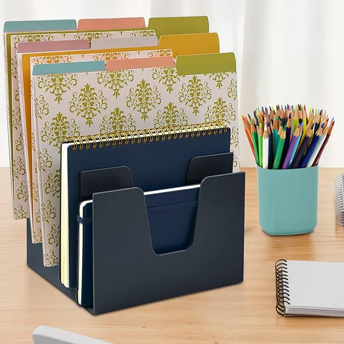 Acrimet 5 Section Incline File Sorter Organizer, Mail, Folder, Letter Desk Organizer, Rack for Office Organization Desktop (Plastic) (Black Color)