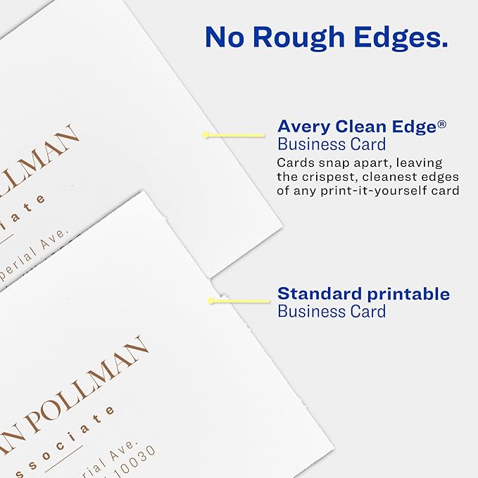 Avery Clean Edge Printable Business Cards with Sure Feed Technology, 2" x 3.5", White, 90 Blank Cards for Inkjet Printers (28878)