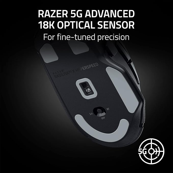 Razer Basilisk V3 X HyperSpeed Customizable Wireless Gaming Mouse: Mechanical Switches Gen-2-5G Advanced 18K Optical Sensor - Chroma RGB - 9 Programmable Controls - Classic Black (Renewed)